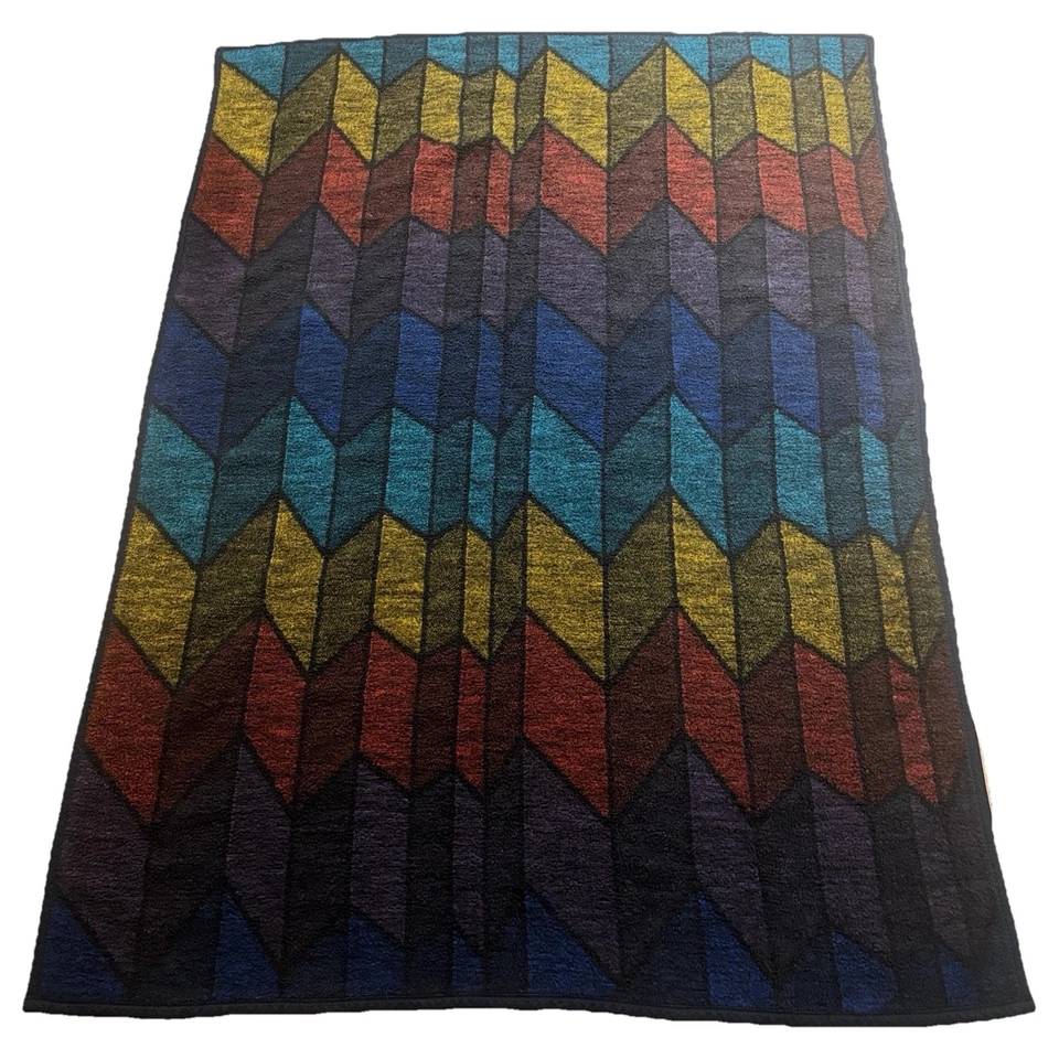 复古 Biederlack 珠宝彩色玻璃扔毯 74"x 54 英寸美国制造 — 第 2/4 张图片