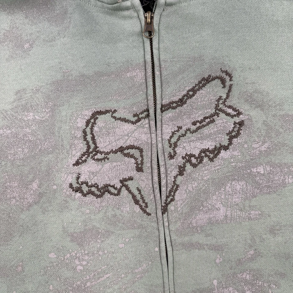 Sudadera con Capucha Fox Racing De Colección Para Hombre XL Verde Y2K Cremallera Completa Capucha Térmica Envejecida Foto 4 de 4