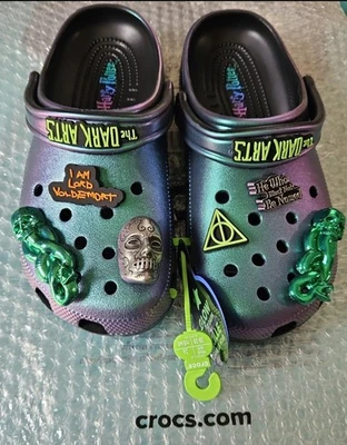 CROCS Men\'s Iridescent Green-Purple Slip-On Clogs with Charms Crocs Classic Clog: ORCHID CHARMS INCLUDED #Crocs... | Depop main image 4