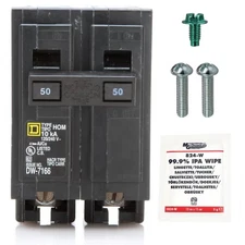 Genuine Square D HOM250 Circuit Breaker Kit Bundle (1 Pack), 50 Amp (50A) Dou...