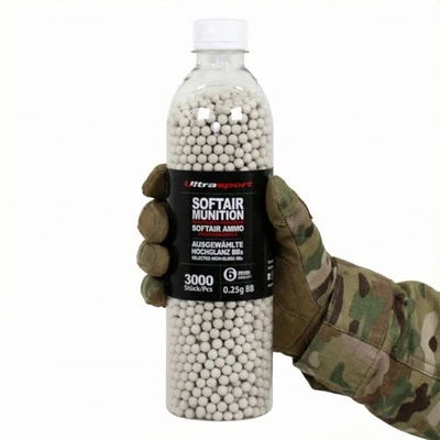 3000 Stück Ultrasport Softair Airsoft Kugeln 0,25 g BB 6 mm Weiß Hochglanz BBs