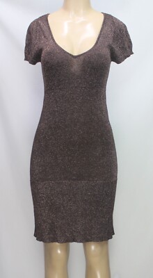 MNG Suit Women's Bodycon Dress Short Sleeve Metallic Shimmer Brown Size XS