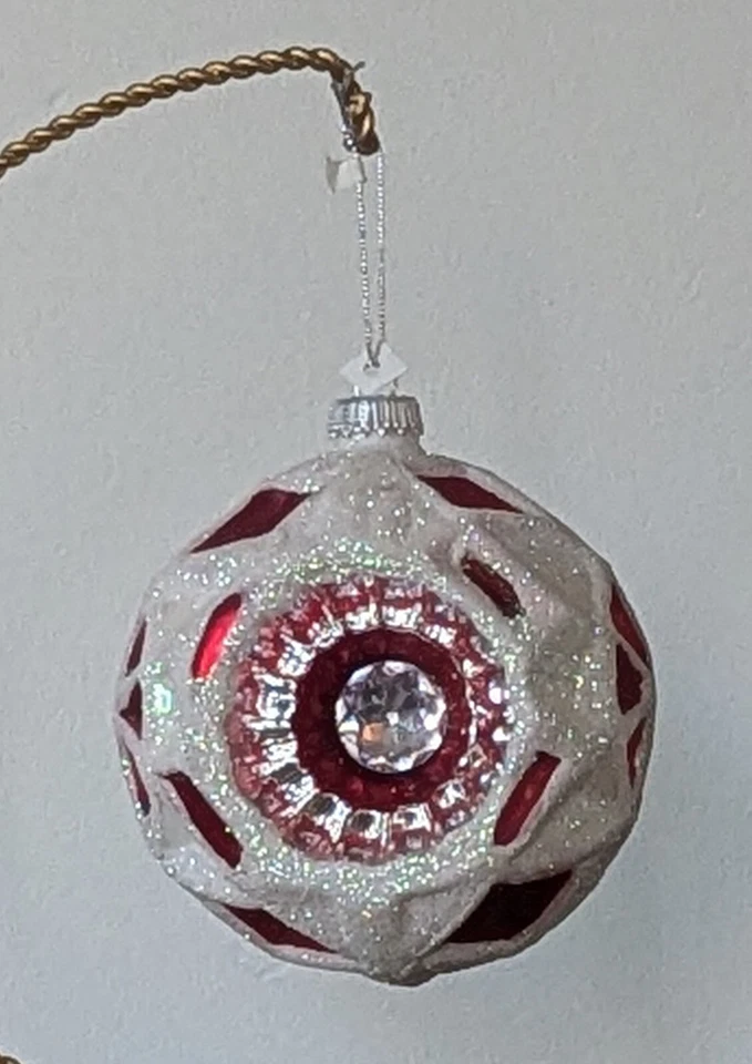 Lg Doble Sangría Rosa Vidrio Repujado Adorno de Navidad Brillo Mariscal Campos Foto 3 de 4