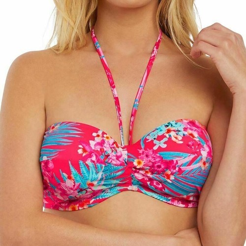 Freya Wild Sun Bikini Top Size 34B Padded Bandeau Tropical Punch Pink Blue 2881 - Picture 10 of 12
