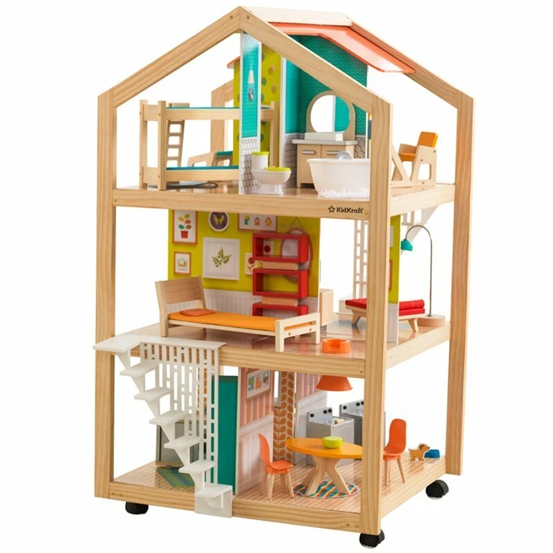 KidKraft 42 Piece So Stylish Mansion Wood Dollhouse in White and