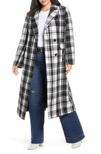 New Halogen Women's Double Breasted Check Coat - Black / White - Plus Size 3x