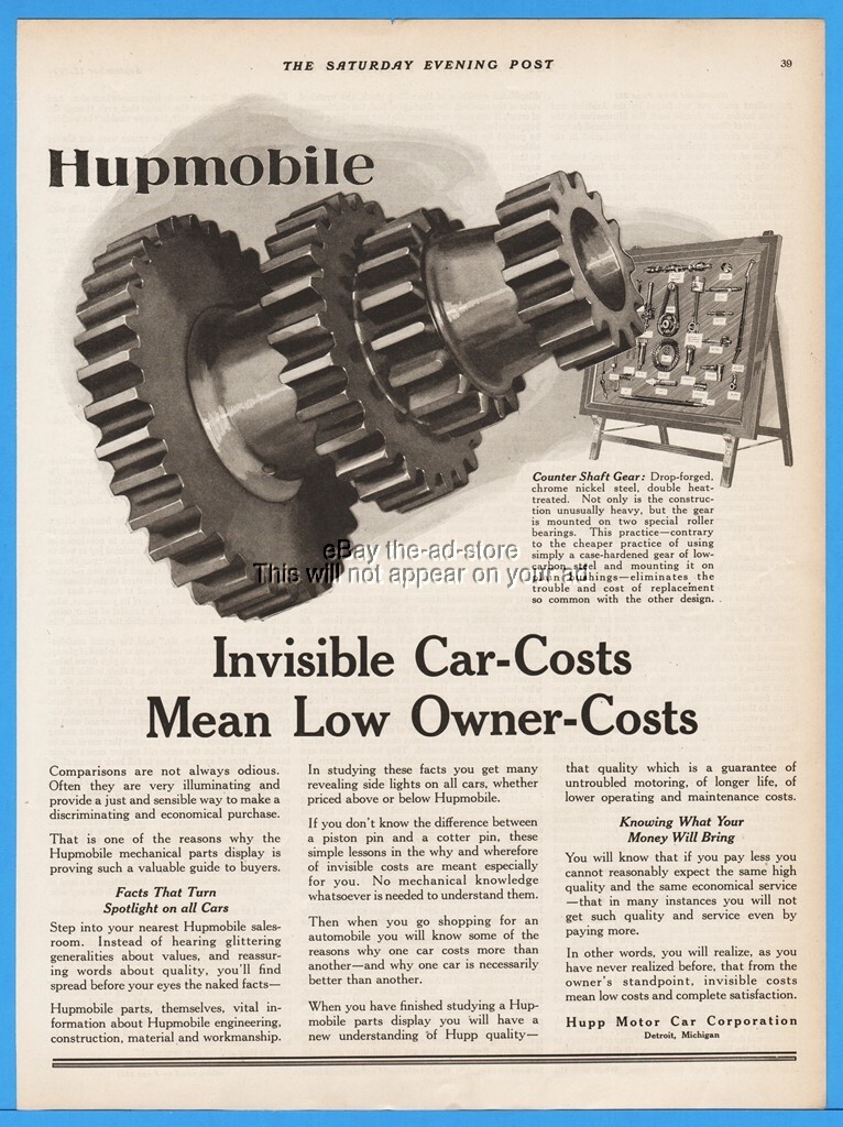 1924 Hupp Motor Car Hupmobile Automotive Parts Display Counter Shaft Series Ad