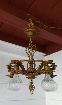 Antique Art Nouveau 1920s Ceiling Light Polycrome Chandelier