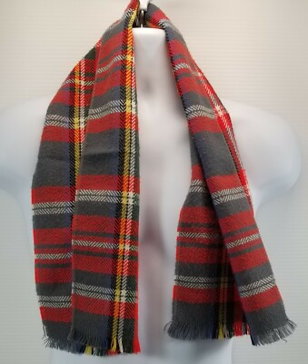 II) Women's Tartan Plaid Checkered Fringed Tassel Scarf Red Black