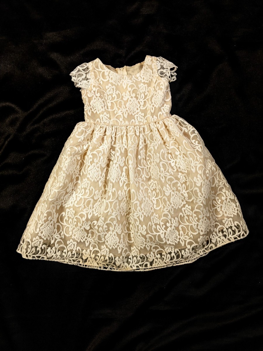 champagne dress for girls Champagne Gold Flower Girl Gown Long Sleeve Vintage Dress Custom Size / Ivory