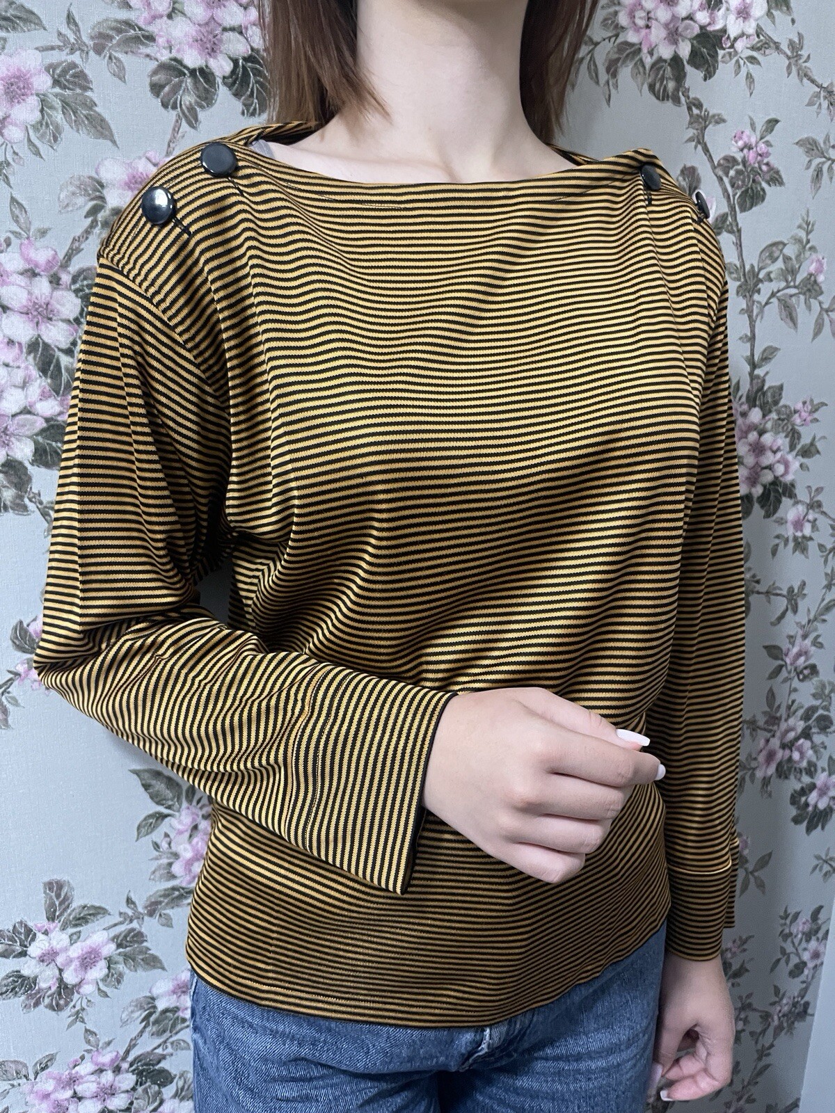 Top vintage Saint Laurent Rive Gauche nautico arancione a righe maniche lunghe taglia 38