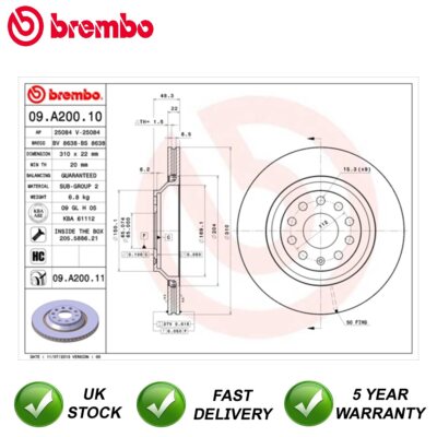 Brake Discs Rear Brembo Fits VW Golf Passat Scirocco Audi A3 TT #1