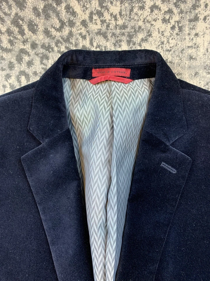 Abrigo Deportivo Alfani Para Hombre Calce Ajustado Azul Marino Algodón Terciopelo 40L 2 Botones Doble Ventilación Foto 4 de 4