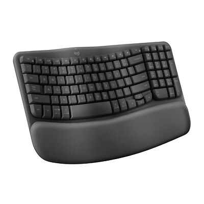 Logitech Wave Keys|Ergonomic|Wireless Keyboard|Palm Rest|Bluetooth/Bolt|Multi-OS
