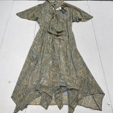 Lauren Ralph Lauren Georgette Paisley Crinkle Tie Neck Dress Cream Women’s 2 New