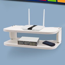 White Wall-Mounted Floating Shelf for Routers and TV Components Storage