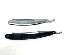 Vintage Lot of 2 Straight Razor Black Shumate Razor Co & Silver Admiration