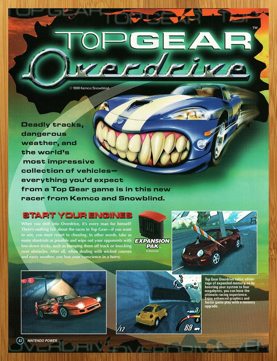 1998 Top Gear Overdrive N64 Nintendo 64 Vintage Print Ad/Poster 
