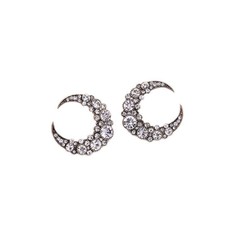 Rhinestones Silver Moon Stud Earring