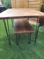 Great ** Dining Table With Bench on Hairpin Legs -Rustic Industrial Farmhouse 