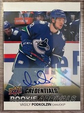 2021-22 UD CREDENTIALS VASILY PODKOLZIN ROOKIE ARRIVALS SSP AUTO #RA-10 CANUCKS!