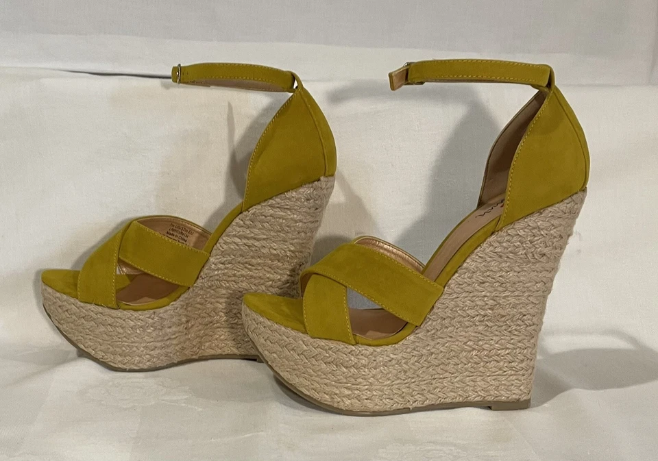 Luichiny Yellow "Suede" Raffia Anklestrap D'Orsay Platform Wedge New w/box Sz 7 - Image 4 of 4