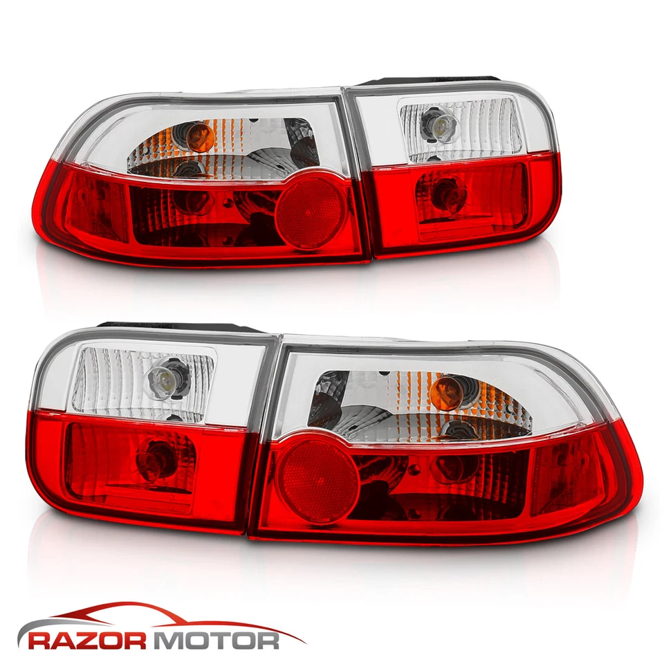 Par de lanternas traseiras vermelhas claras Honda Civic 2/4Dr Coupe/Sedan 1992 1993 1994 1995 - Imagem 2 de 4