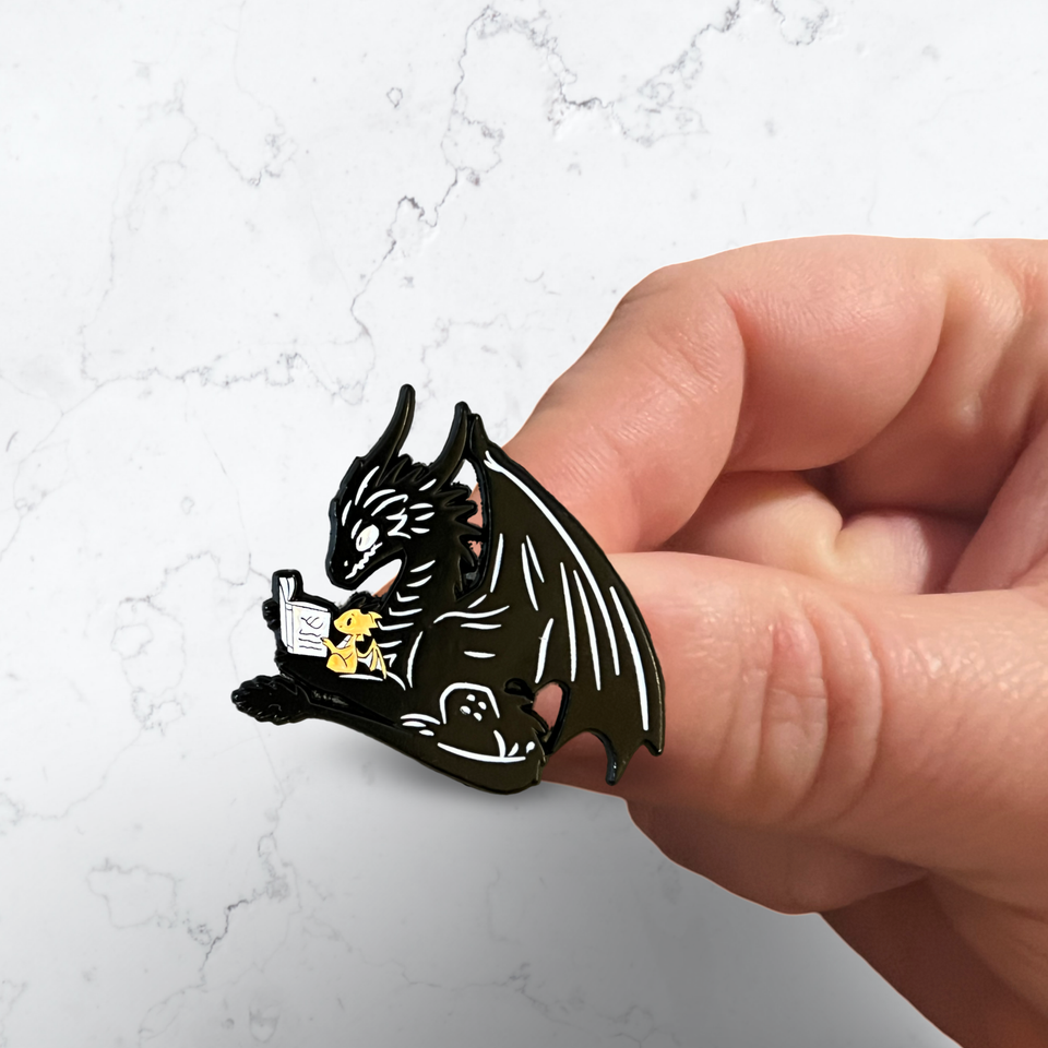 Fourth Wing Inspired Enamel Pin Tairn & Andarna Reading Collectible