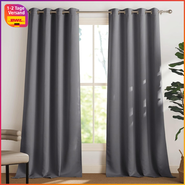VorhäNge Blickdicht 2Er Set Grau Thermovorhang Hitzeschutz 245X140Cm Wohnzimmer-image