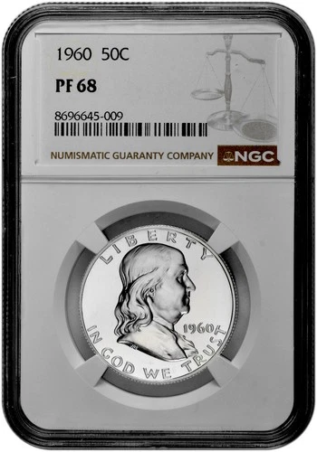 1960 50C Proof Silver Franklin Half Dollar NGC Graded PF 68 in New Holder