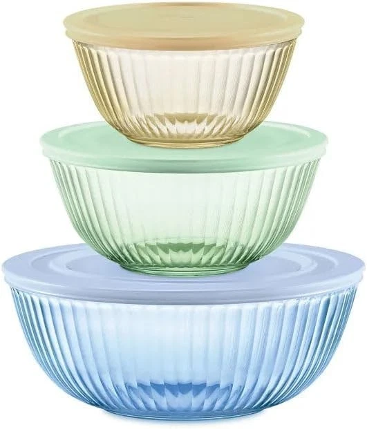 Pyrex Colors Tinted Glass Mixing Bowls Set 3 Piece Nesting Bowls