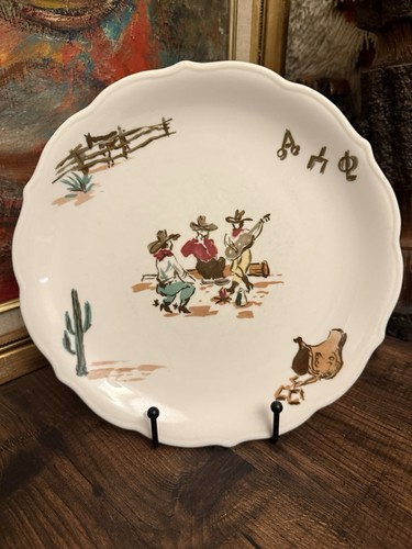 1 VTG Syracuse China SUNDOWN Dinner Plate Western Singing Cowboy Restaurant Ware