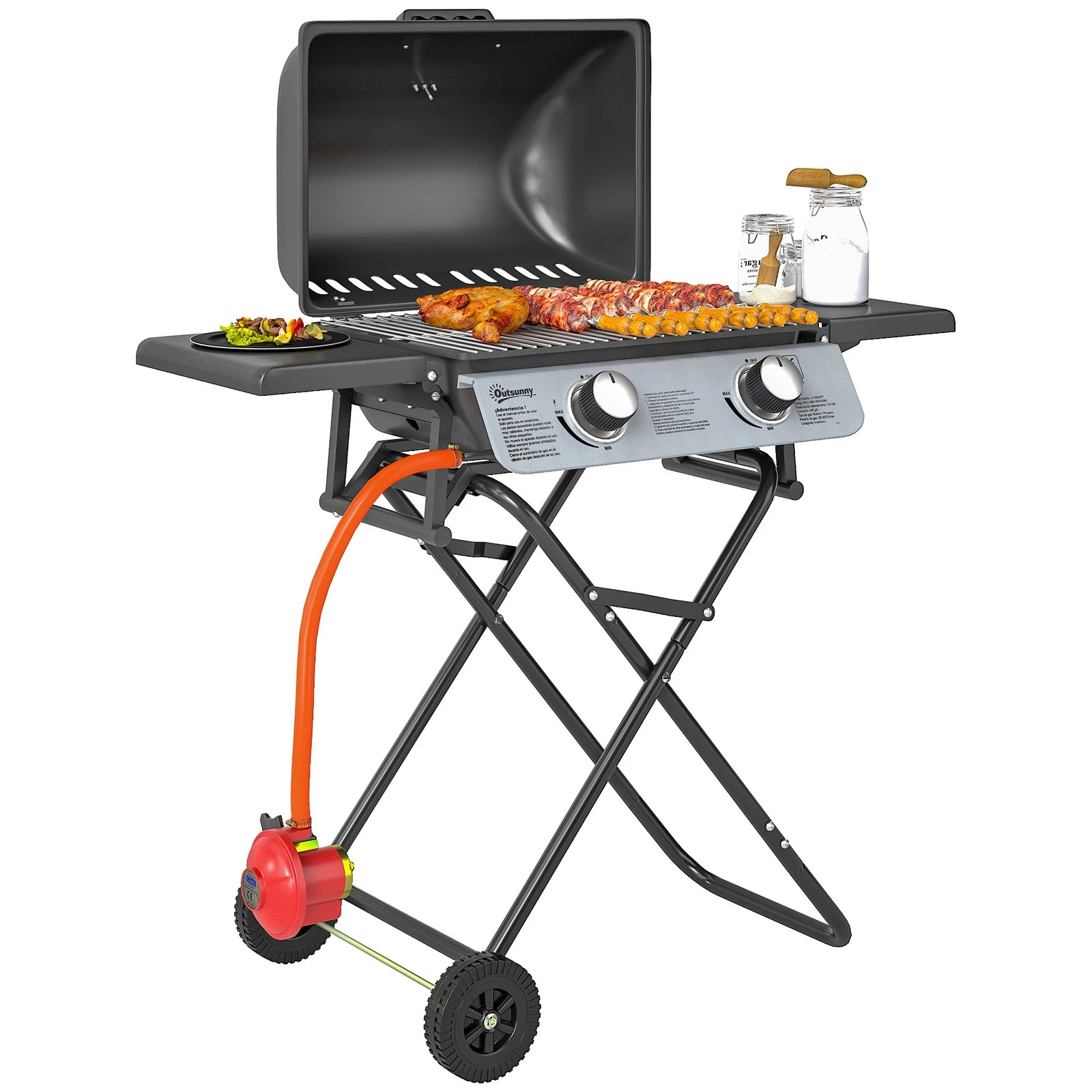 Outsunny Portable Foldable Gas Barbecue Grill with Thermometer, Lid, Black
Opens in a new window or