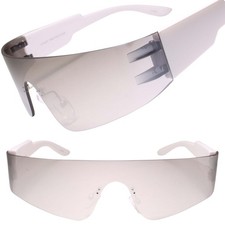 Trendy Rimless Futuristic Wrap Around Sunglasses Mirrored Cyberpunk Visor