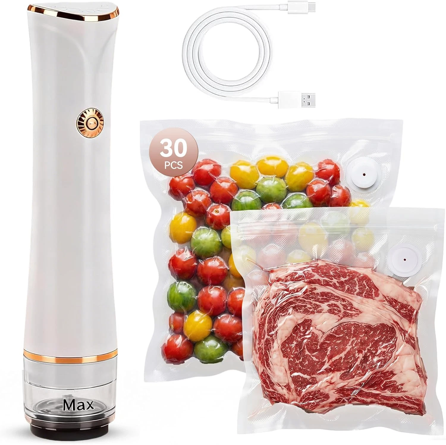 Vixino Compact Vacuum Sealer for Food (Vacuum Sealer Machine + 30 Reusable Vacuu