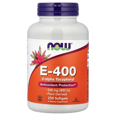 Now Foods Natural E-400 250 Softgels GMP Quality Assured, Kosher