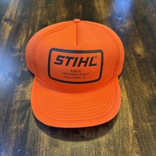 Stihl Chainsaw Snapback Trucker Cap Orange Patch Logo VTG OC outdoor cap