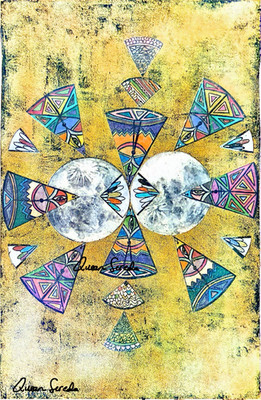 MANDALA MIXED MEDIA COLLAGE 18X12 I AM THAT I AM Fine Art Interior Home Decor