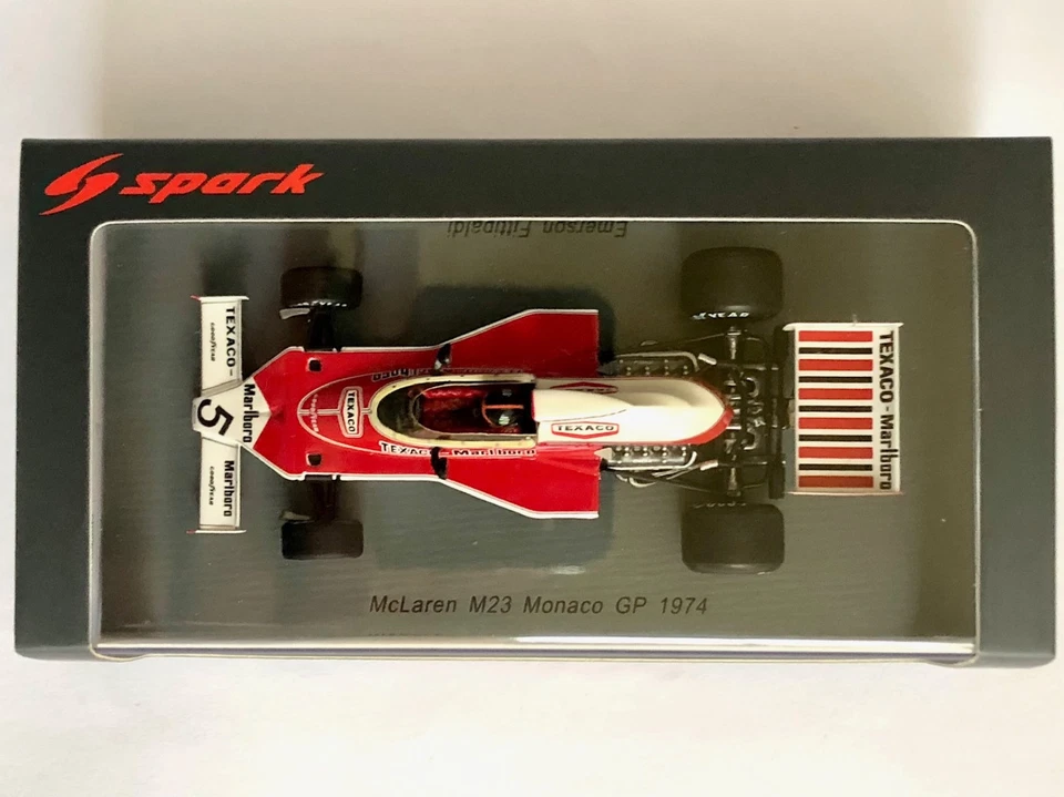 F1 1:43 Spark S7147 McLaren M23 N°5 E.Fittipaldi Monaco GP 1974, New, Tobacco - Immagine 2 di 4