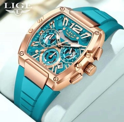 LIGE Men Quartz Watch Rectangle Wristwatch Chronograph Sport Boy Outdoor Watches