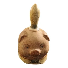 Vintage 1970s UCTCI Japan Smiling Pig Face Gempo Style Pottery Dinner Bell