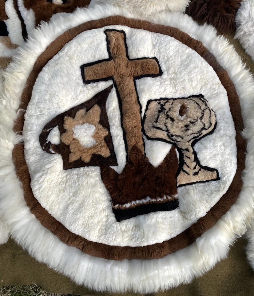 Vintage Peru Fur Tapestry Rug Pillow Case Set Sheepskin Alpaca Wall Decor Drape - Image 2 of 4