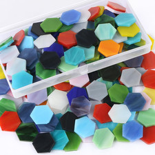Flat Glass Mosaic Tiles, 100 Pcs Stained Glass Mosaic, Regular Hexagon Mixed Col