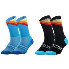 2 pares de calcetines de ciclismo para montar bicicleta bicicleta deporte calcetines al tobillo XC MTB BMX negro azul