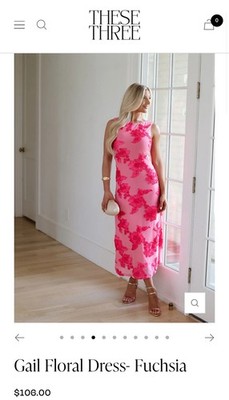 THESE THREE Gail Floral Fuchsia Sleeveless A-Line Midi High Neck Dress