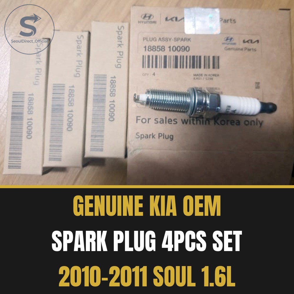 Genuine Kia Spark Plug Set 4PCS 18858-10090 for 2010-2011 Kia Soul Base 1.6L OEM