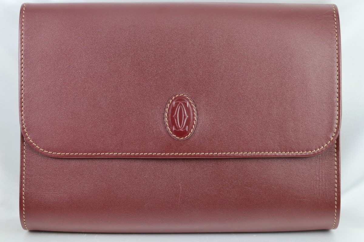 Vintage Must De Cartier Bordeaux Leather Clutch Bag 10