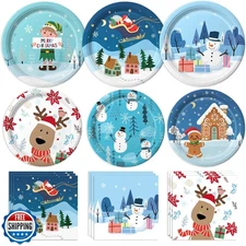 LINHAXM 100 PCS Christmas Paper Plates and Napkins Sets Christmas