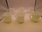 6- VINTAGE FIRE KING - D - HANDLE  GLASS MUGS IVORY COLORED in EXC