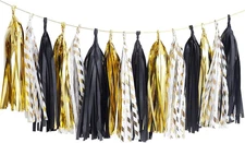 Black Gold Graduation Party Decorations, 15PCS Black Gold Tissue Paper Tassel Ga